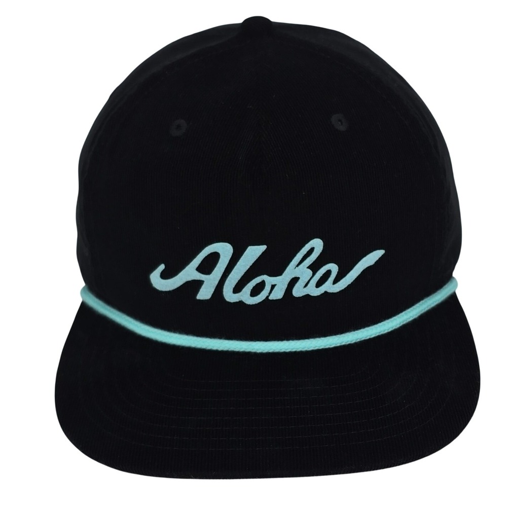 Nick Kuchar Aloha Corduroy Snapback Hat OSFM Black Teal Rope Cap Hawaii Surf NWT